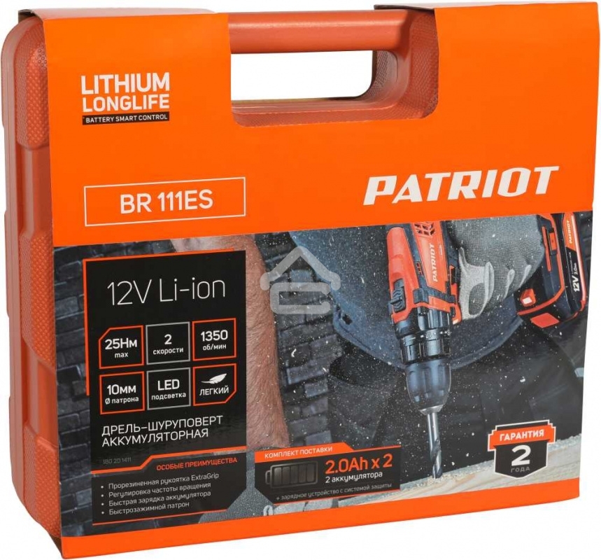 Дрель-шуруповерт аккумуляторная Patriot BR 111ES, Аккумуляторная, 12В, 2 АКБ, Кейс