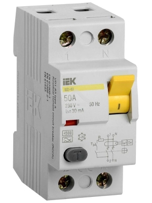 Выключатель дифференциальный  УЗО Iek MDV10-2-050-030 ВД1-63 2Р 50А 30мА ИЭК