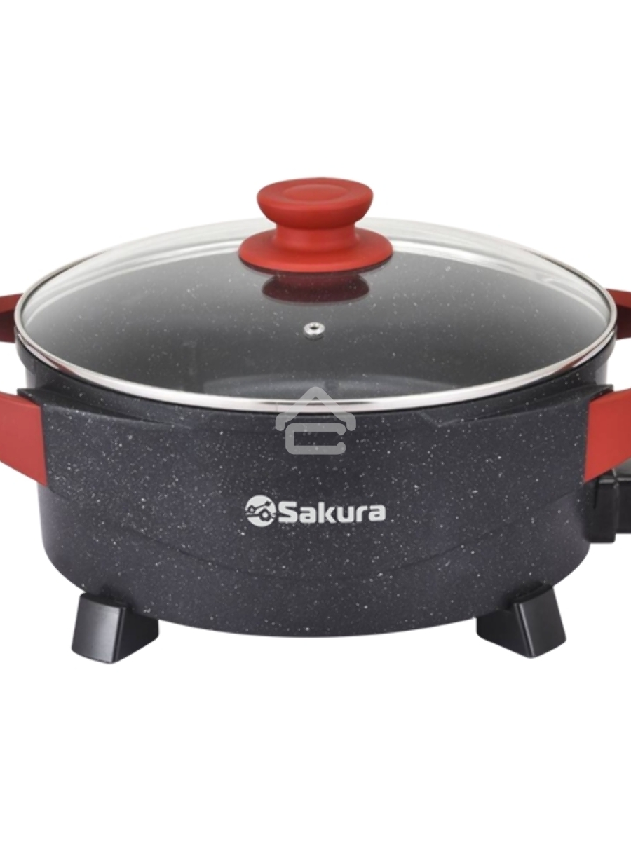 Электросковорода Sakura SA-7715BR Master Chef 1800-2000Вт 30х10см кругл черн/красн