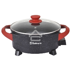 Электросковорода Sakura SA-7715BR Master Chef 1800-2000Вт 30х10 см кругл черный/красный