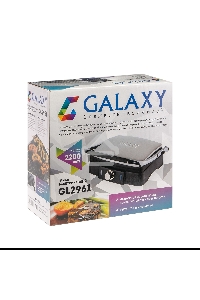 Гриль электрический Galaxy Line GL 2961, черный с серебристым, механическое управление, 2200 Вт, мраморное керамическое покрытие рабочей поверхности, корпус из нержавеющей стали, индикаторы сети и нагрева, регулятор температуры, лопатка и емкости для сбор