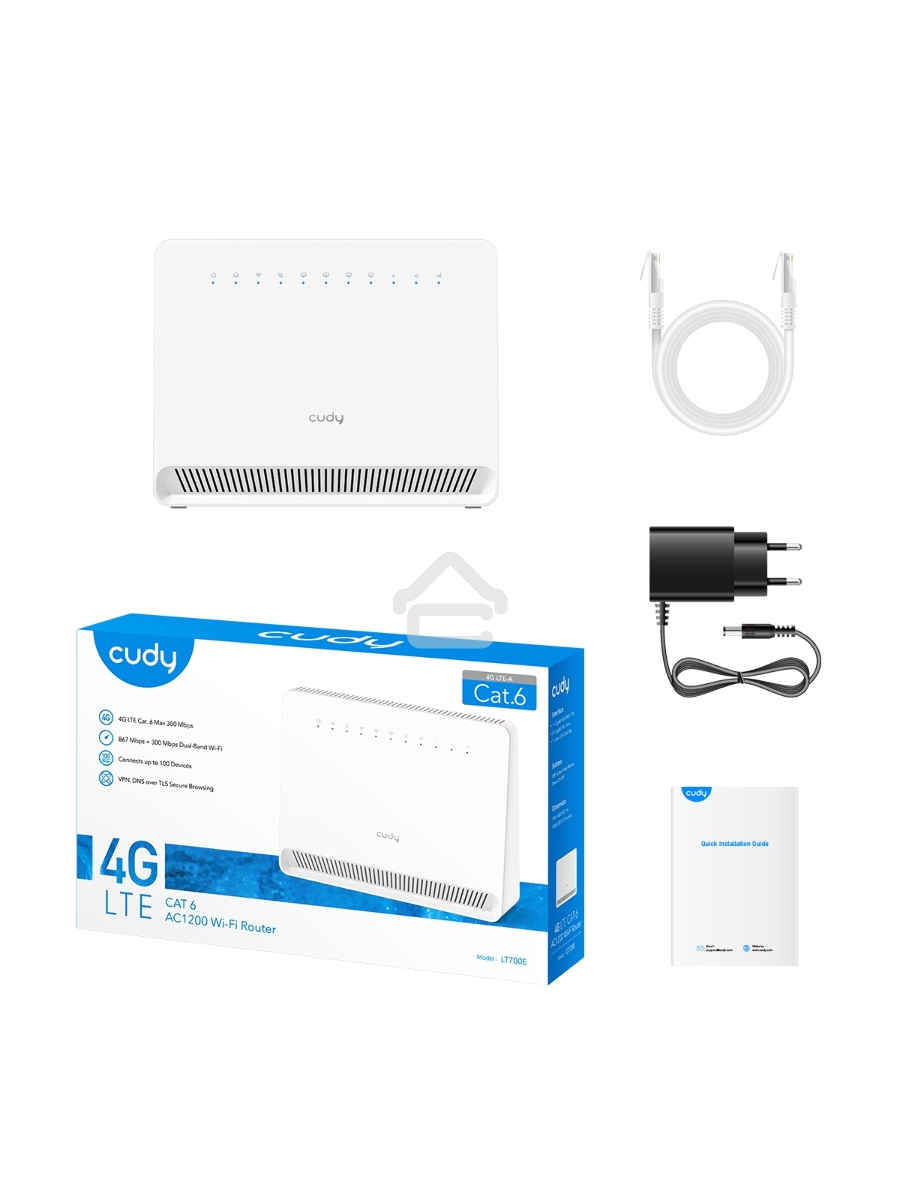 Маршрутизатор AC1200 Wi-Fi 4G LTE Cat 6 Gigabit Router, 4 10/100/1000M RJ45 Ports,  Nano SIM Slot, Quectel module inside,build-in 4G LTE modem, 300Mbps at 2.4GHz + 867Mbps at 5GHz, Internal Antennas,  PPTP/L2TP/OpenVPN/WireGuard VPN, DNS over Cloudflare/G