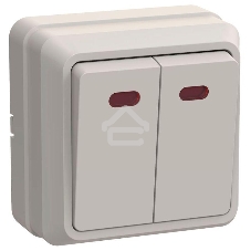 Выключатель 2-кл. ОП ОКТАВА с инд. 10А IP20 ВС20-2-1-ОКм крем. ИЭК EVO21-K33-10-DC