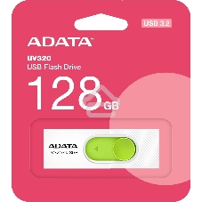 Флешка USB ADATA UV320 (AUV320-128G-RWHGN), 128Gb, USB 3.2 Gen1, R/W 100/30, белый/зеленый