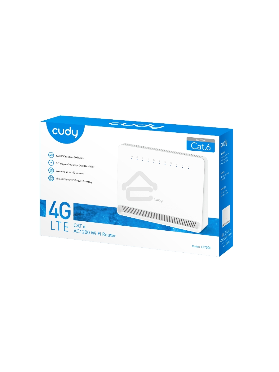Маршрутизатор AC1200 Wi-Fi 4G LTE Cat 6 Gigabit Router, 4 10/100/1000M RJ45 Ports,  Nano SIM Slot, Quectel module inside,build-in 4G LTE modem, 300Mbps at 2.4GHz + 867Mbps at 5GHz, Internal Antennas,  PPTP/L2TP/OpenVPN/WireGuard VPN, DNS over Cloudflare/G