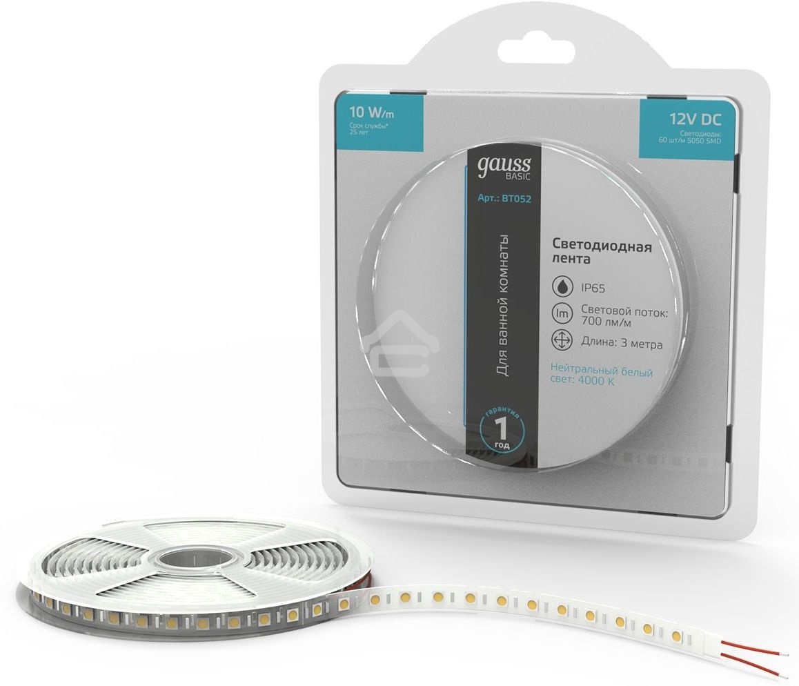Лента светодиодная Basic Gauss 12V 10W/m 700lm/m 4000K IP65 LED 3m 1/100
