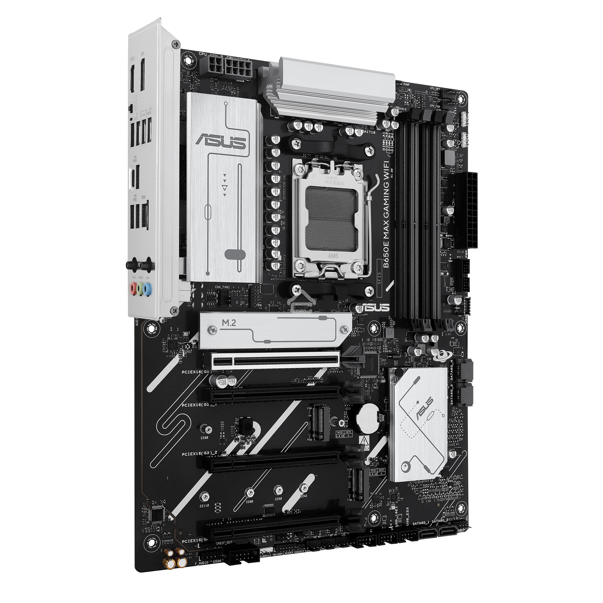 Материнская плата ASUS B650E MAX GAMING WIFI, AM5, AMD B650, 4xDDR5, 4xSATA, 3xM.2, 1xPCIe 5.0 x16, 1xPCIe 4.0 x16, 2xPCIe 3.0 x1, 1xDP, 1xHDMI, 1x2.5Gb LAN, Wi-Fi 6E, Bluetooth 5.3, 4xUSB-A 10Gbps, 1xUSB-C 10Gbps, 2xUSB-A 5Gbps, 2xUSB-A 2.0, 3x3.5 мм, 7.