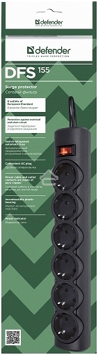 Сетевой фильтр Defender DFS 155/6 розеток/черный/5.0 м