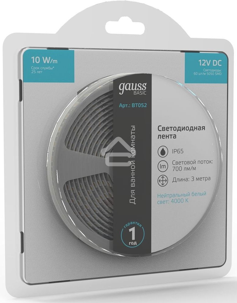Лента светодиодная Basic Gauss 12V 10W/m 700lm/m 4000K IP65 LED 3m 1/100