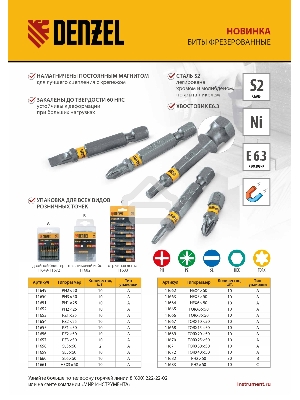 Набор бит TORX 15х50, сталь S2, шестигранный профиль, 10 шт.  Denzel