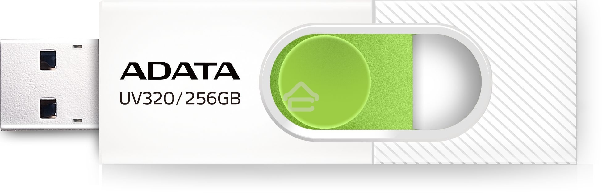 Флешка USB ADATA UV320 (AUV320-256G-RWHGN), 256Gb, USB 3.2 Gen1, R/W 100/30, белый/зеленый