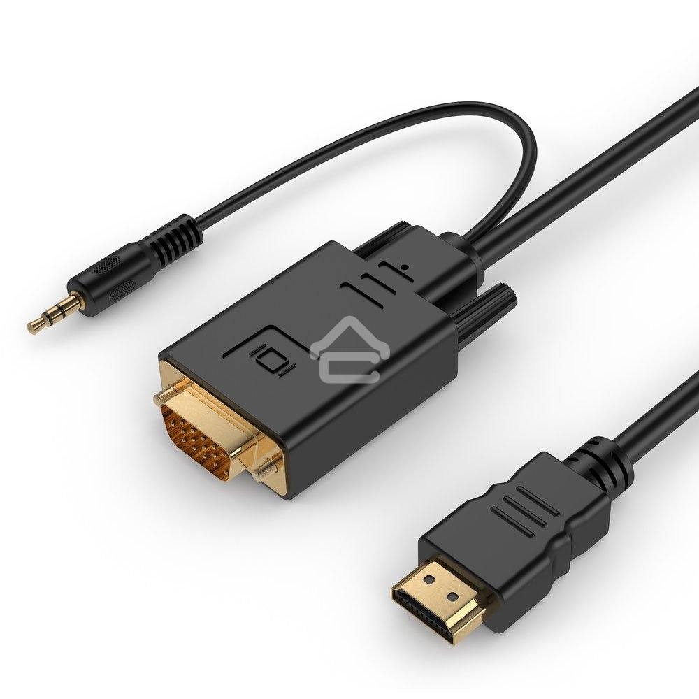 Кабель HDMI->VGA Cablexpert A-HDMI-VGA-03-10, 19M/15M + 3.5Jack, медь, позол.разъемы, 3м, черный, пакет