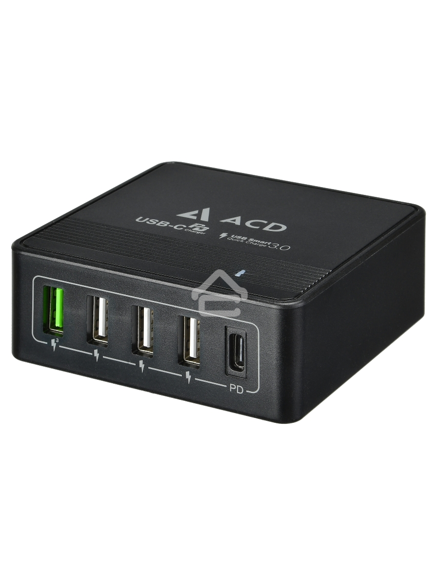 Сетевое зарядное устройство  ACD-P605U-V1B 60Вт,  5xUSB 1PD+1QC+3Smart, 3.6~20В/3А RTL