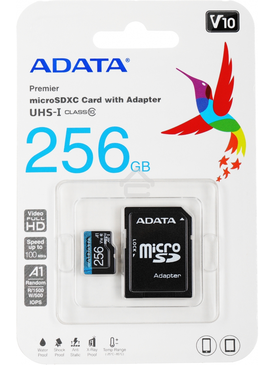 Флеш карта microSD 256GB ADATA microSDHC Class 10 UHS-I A1 100/25 MB/s (SD адаптер)