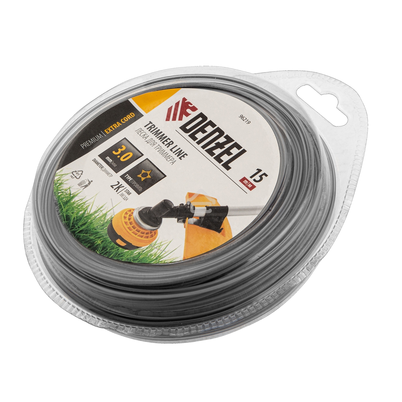 Леска для триммера Denzel двухкомпонентная звезда, 3,0мм х 15м, блистер EXTRA CORD