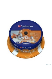 Диск DVD-R Verbatim 4.7Gb 16x Cake Box (25шт) Printable (43538)