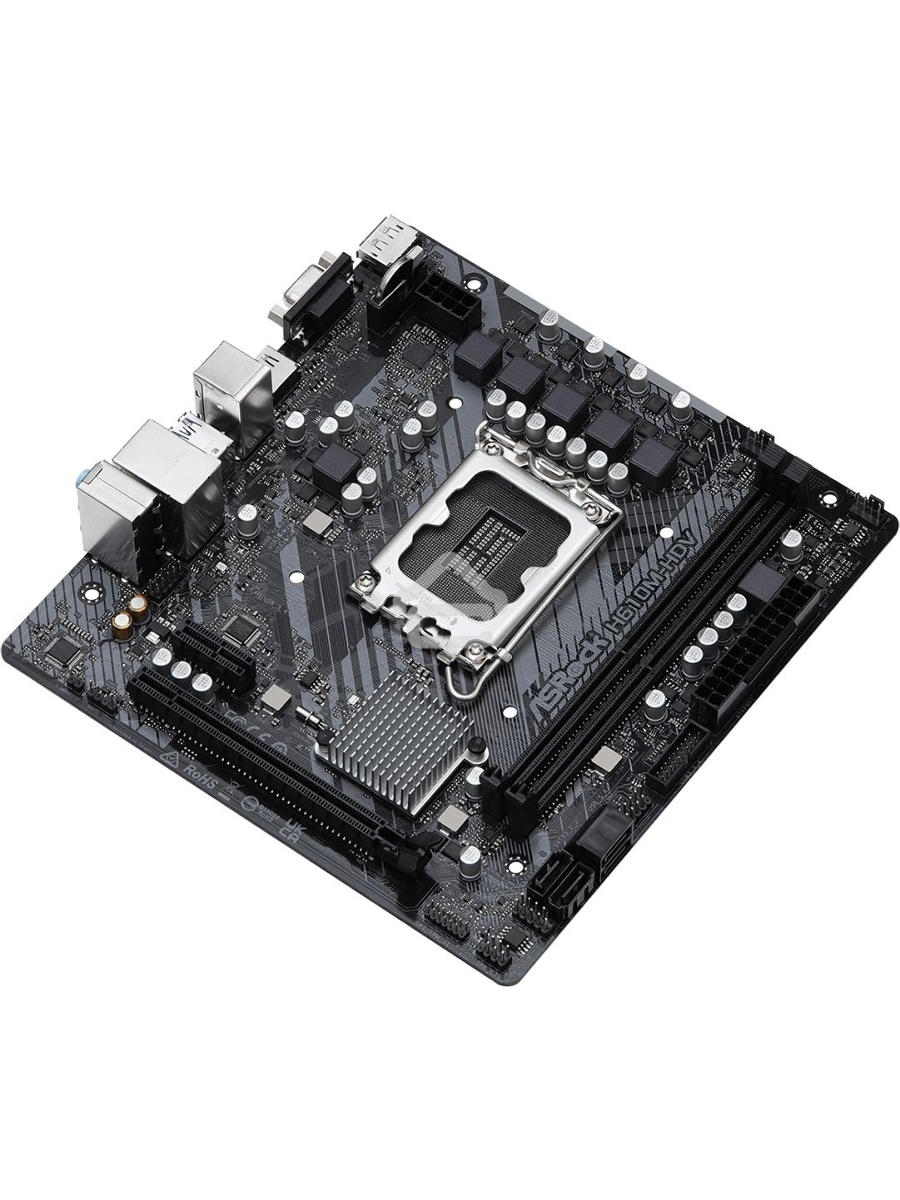 Материнская плата ASRock H610M-HDV, LGA 1700, Intel H610, 2xDDR4, 4xSATA, 1xPCIe 4.0 x16, 1xPCIe x1, 1xHDMI, 1xDP, 1xVGA, 1x 1Gb LAN, 2xUSB-A 3.2 Gen 1, 4xUSB-A 2.0, 3x3.5 мм, 7.1, mATX