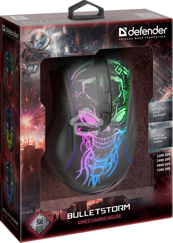 Мышь проводная Defender Bulletstorm GM-928 черный, 7200 dpi, USB, кнопки - 7