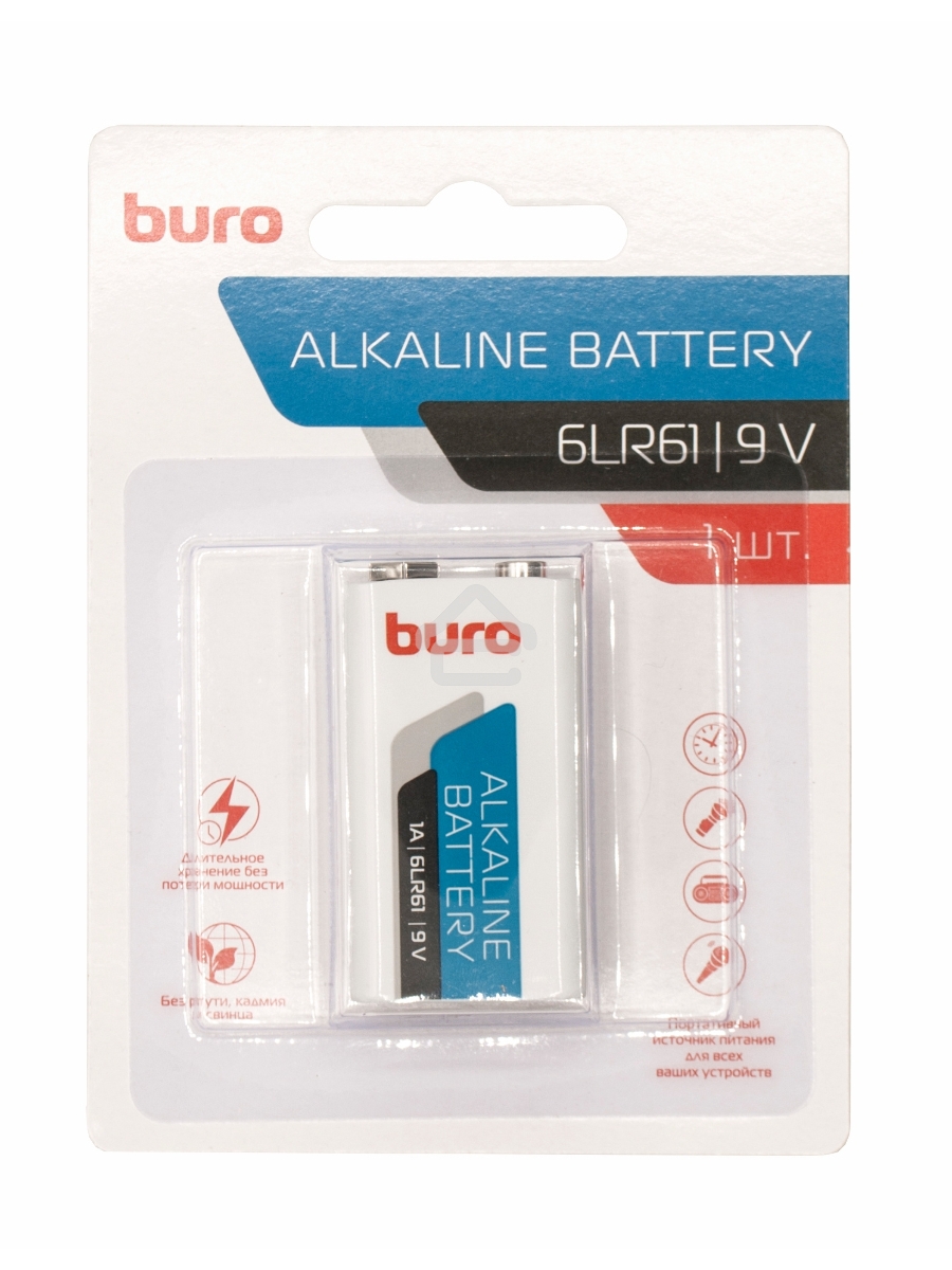 Батарея Buro Alkaline 6LR61 9V (1шт) блистер