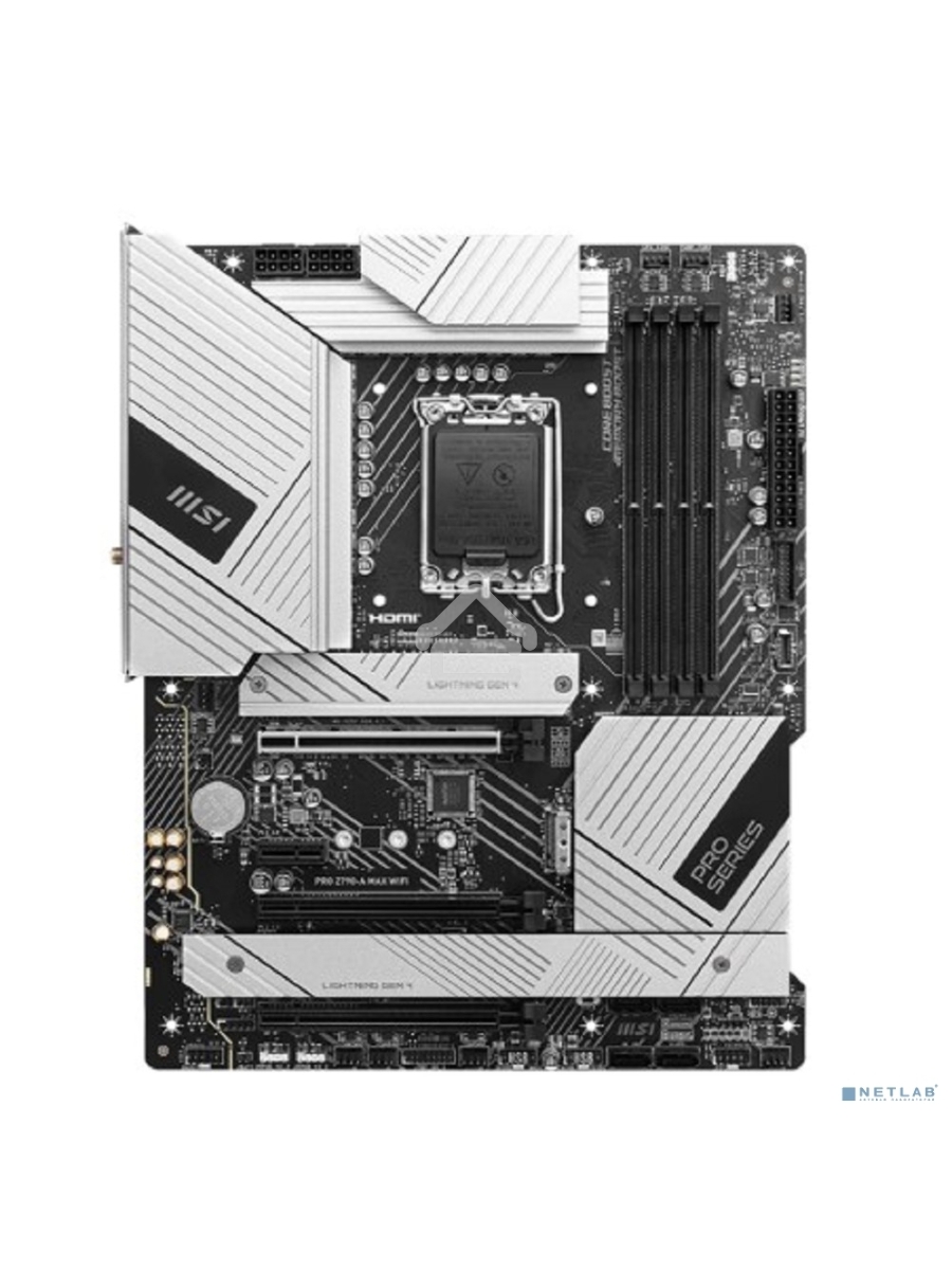 Материнская плата MSI PRO Z790-P WIFI, LGA 1700, Intel Z790, 4xDDR5, 6xSATA, 4xM.2, 1xPCIe 5.0 x16, 1xPCIe 4.0 x16, 1xPCIe 3.0 x16, 1xPCIe x1, 1xHDMI, 1xDP, 1x2.5Gb LAN, 4xUSB-A 2.0, 2xUSB-A 3.2 Gen 1, 1xUSB-A 3.2 Gen 2, 1xUSB-C 3.2 Gen 2x2, 6x3.5мм, 7.1,