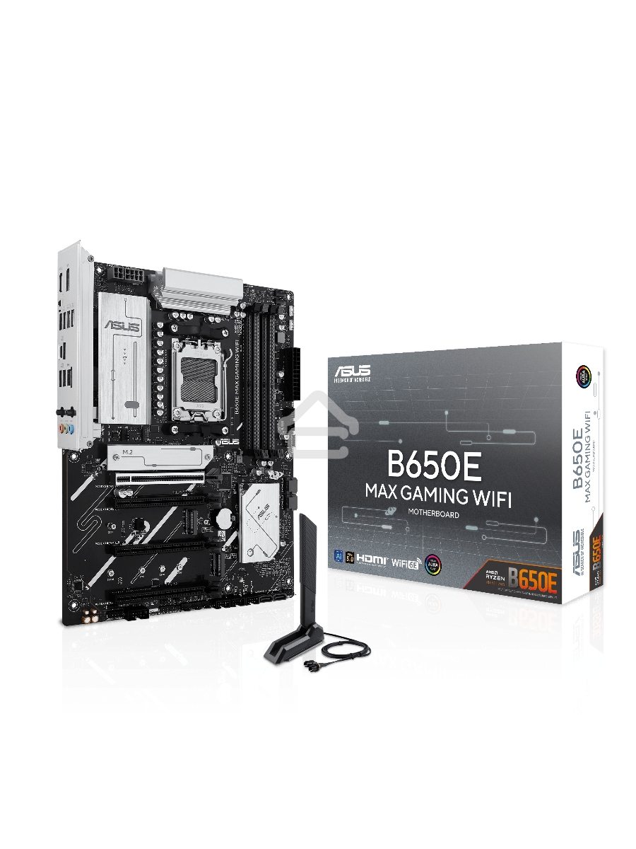 Материнская плата ASUS B650E MAX GAMING WIFI, AM5, AMD B650, 4xDDR5, 4xSATA, 3xM.2, 1xPCIe 5.0 x16, 1xPCIe 4.0 x16, 2xPCIe 3.0 x1, 1xDP, 1xHDMI, 1x2.5Gb LAN, Wi-Fi 6E, Bluetooth 5.3, 4xUSB-A 10Gbps, 1xUSB-C 10Gbps, 2xUSB-A 5Gbps, 2xUSB-A 2.0, 3x3.5 мм, 7.