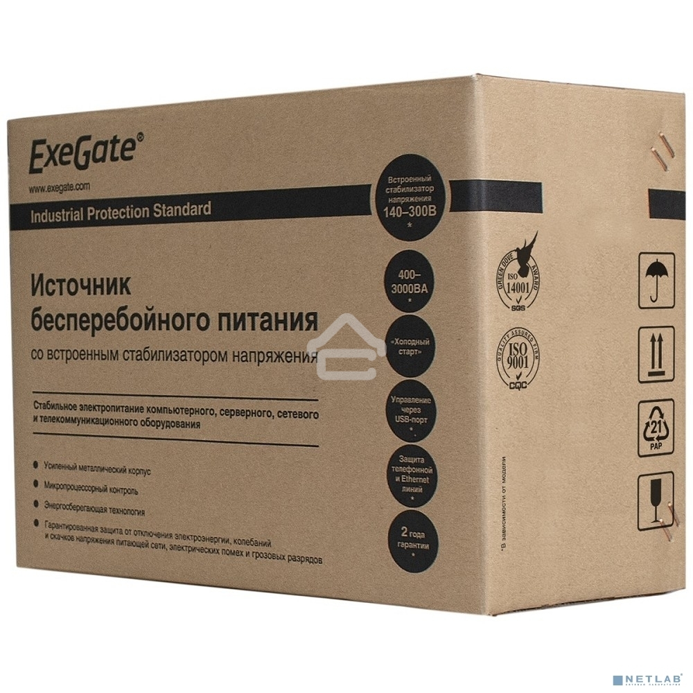 Источник бесперебойного питания ExeGate EP285515RUS SpecialPro UNB-2000.LED.AVR.EURO.RJ.USB 2000VA/1200W, LED, AVR, 4 евророзетки, RJ45/11, USB, Black