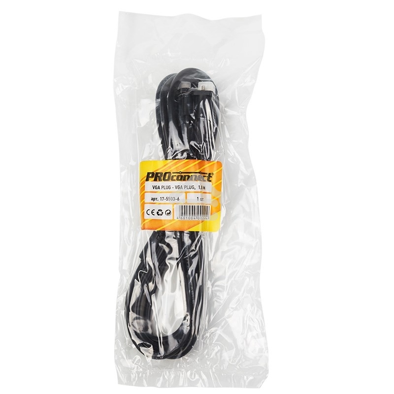 Шнур Proconnect VGA - VGA с ферритами, длина 1,8 метра, черный