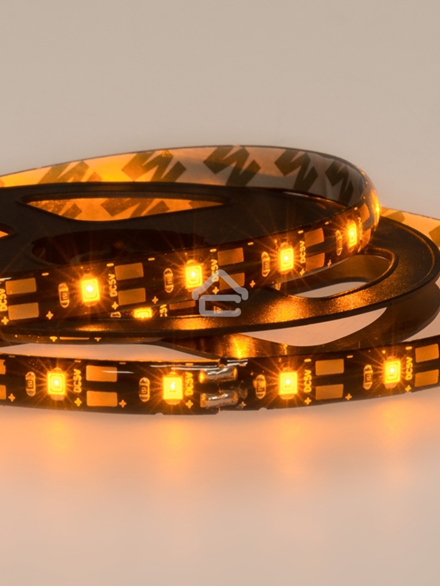 Лента LED с USB коннектором 5 В, 8 мм, IP65, SMD 2835, 60 LED/m, цвет свечения желтый