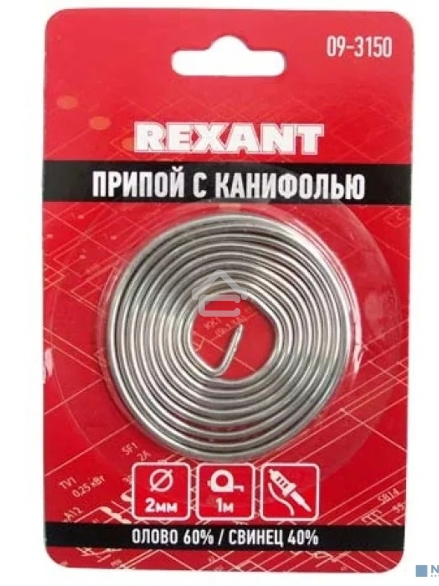 Припой с канифолью Rexant, 1 м, Ø0.8 мм, (олово 60%, свинец 40%), спираль, блистер