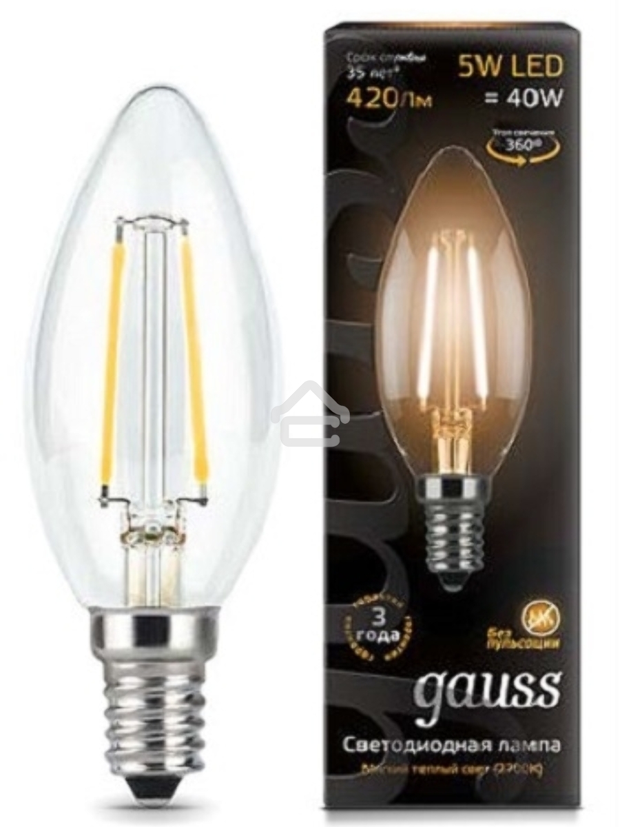 Лампа светодиодная GAUSS 103801105LED Filament Candle Е14 5Вт 2700к 1/10/50