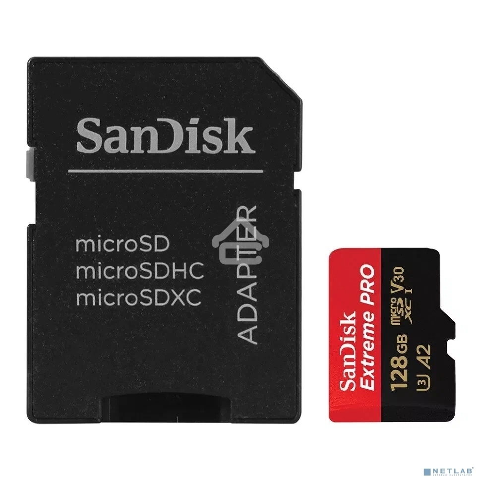 Карта памяти SanDisk Extreme Pro с адаптером microSD UHS I Card 128GB for 4K Video on Smartphones, Action Cams & Drones 200MB/s Read, 90MB/s Write, Lifetime Warranty