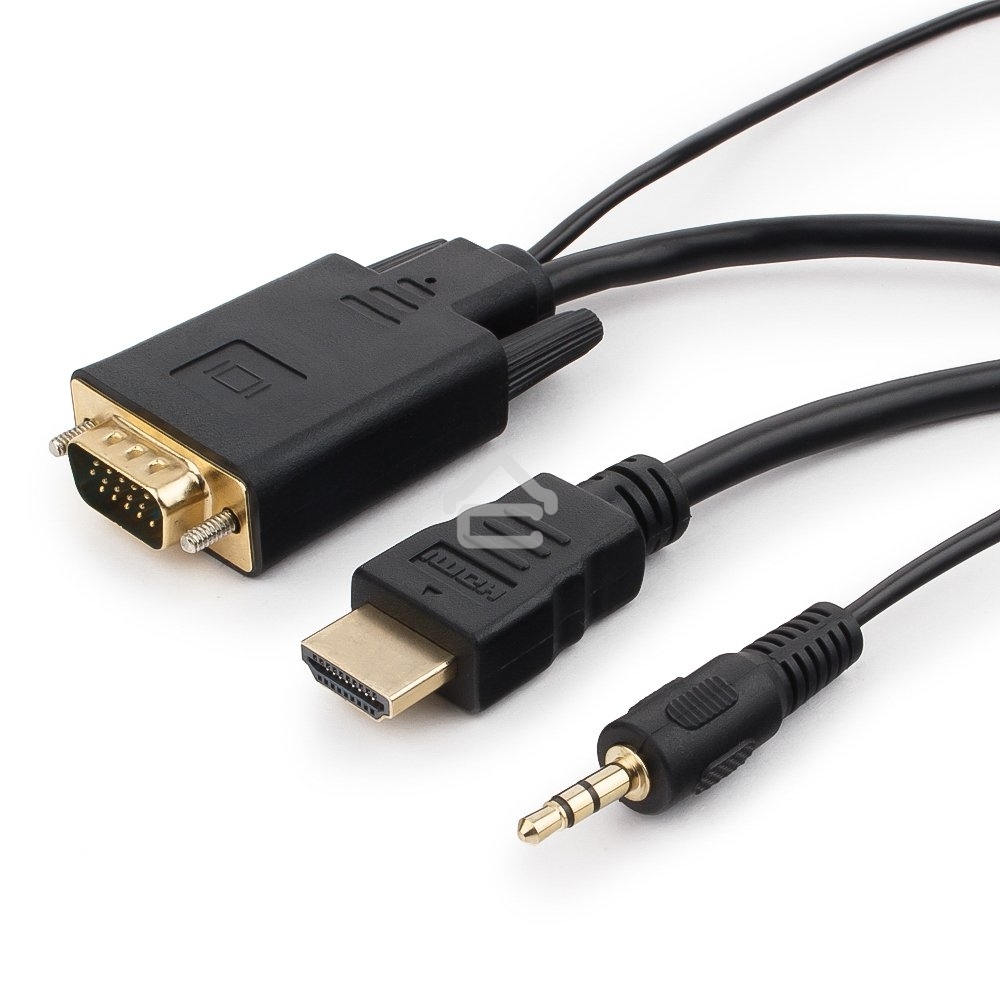 Кабель HDMI->VGA Cablexpert A-HDMI-VGA-03-10M, 19M/15M + 3.5Jack, медь, позол.разъемы, 10м, черный, пакет