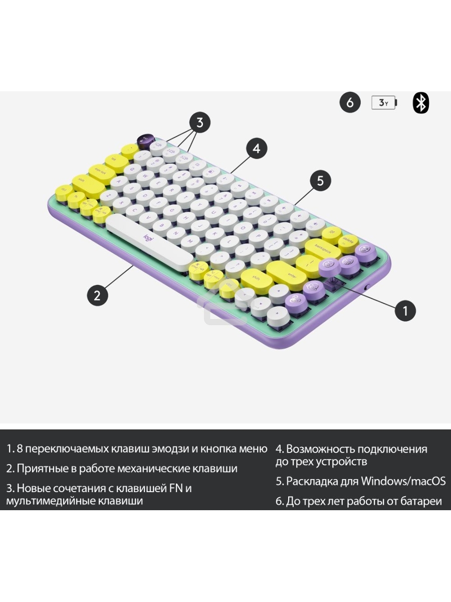 Клавиатура Logitech Keyboard POP KEYS DAYDREAM_MINT