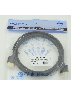Кабель HDMI Gold Plated Connector, Ver1.4, Ultra Slim HDMI(19pin)/HDMI(19pin) (3м) феррит.кольца позолоченные контакты