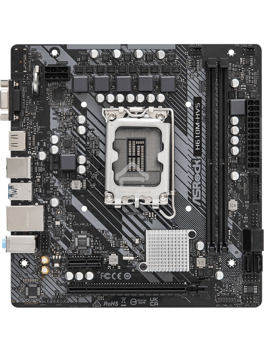 Материнская плата ASRock H610M-HVS, LGA 1700, Intel H610, 2xDDR4, 4xSATA, 1xPCIe 4.0 x16, 1xPCIe x1, 1xHDMI, 1xVGA, 1x 1Gb LAN, 2xUSB-A 3.2 Gen 1, 4xUSB 2.0, 3x3.5 мм, 7.1, mATX