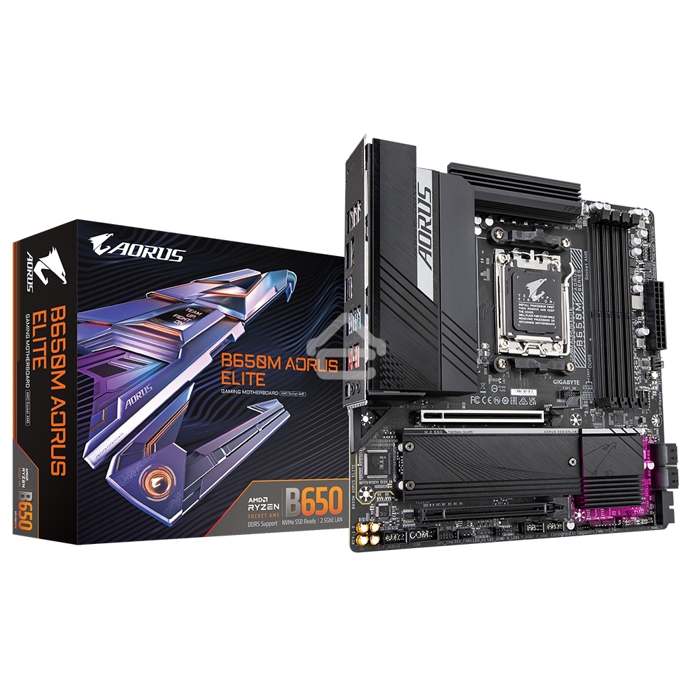 Материнская плата Gigabyte B650M AORUS ELITE, Socket AM5, AMD B650, 4xDDR5, 4xSATA, 2xM.2, 1xPCI-E 4.0 x16, 1xPCI-E 4.0 x4, 1xHDMI, 1xDP, 1x 2.5Gb LAN, 5xUSB-A 3.2 Gen 1, 2xUSB-A 3.2 Gen 2, 4xUSB-A 2.0, 1xUSB-C 3.2 Gen 2, 2x3.5 мм, 7.1, Micro-ATX
