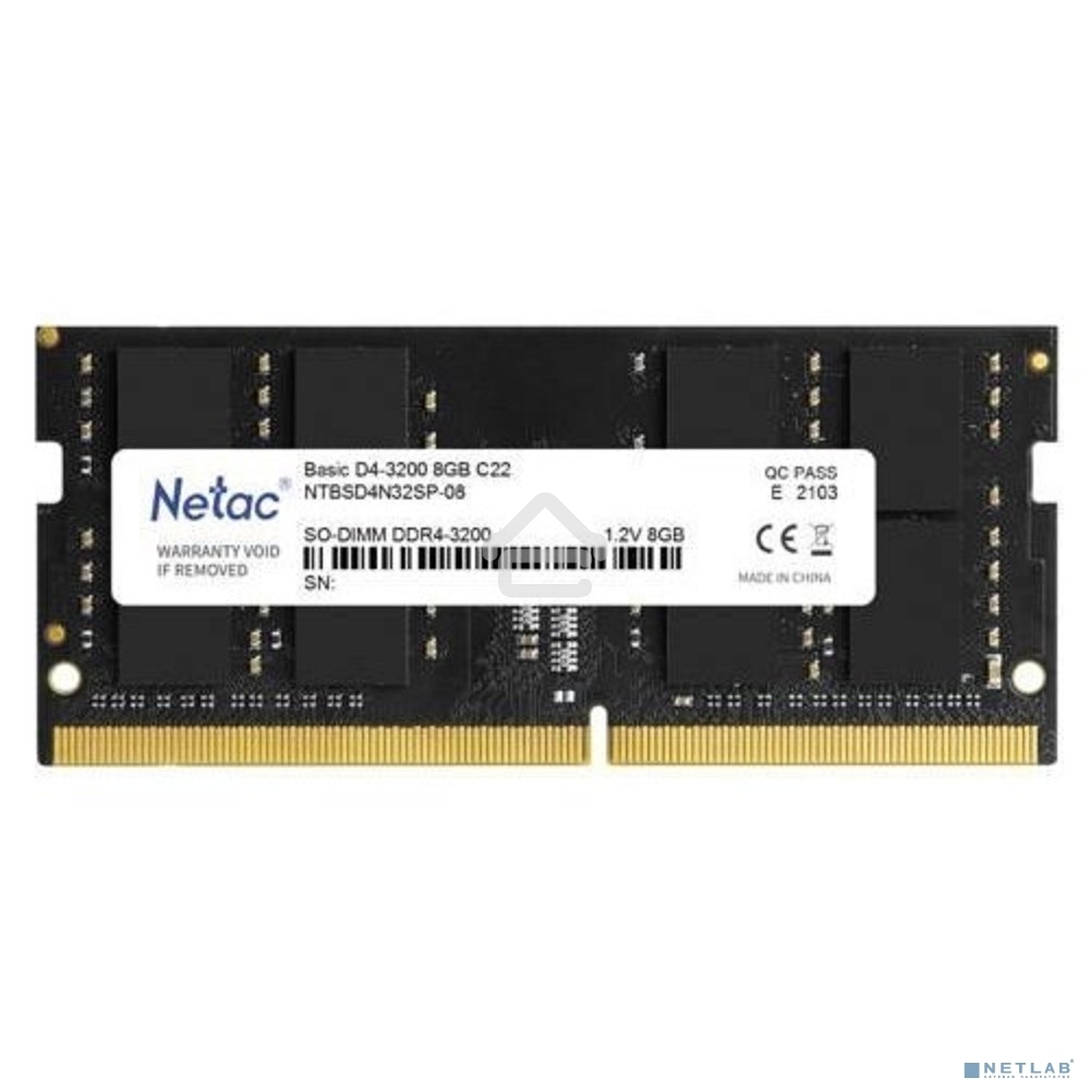 Оперативная память NETAC Basic, DDR4, 8GB (1x8GB), 3200MHz, CL22, SO-DIMM