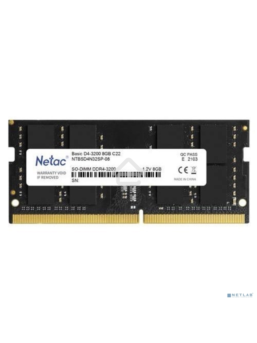 Оперативная память NETAC Basic, DDR4, 8GB (1x8GB), 3200MHz, CL22, SO-DIMM