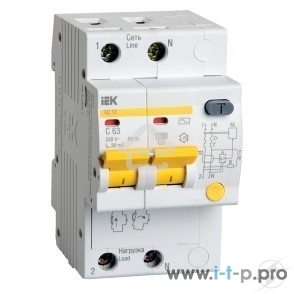 Выключатель автоматический дифференциального тока 2п C 20А 30мА тип AC 4.5кА АД-12 ИЭК MAD10-2-020-C-030