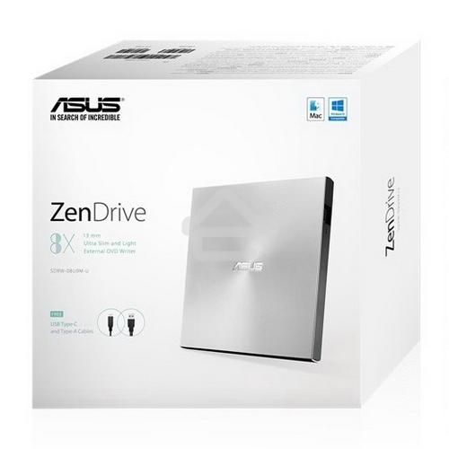 Привод DVD-RW Asus SDRW-08U9M-U серебристый USB slim ultra slim M-Disk Mac внешний RTL