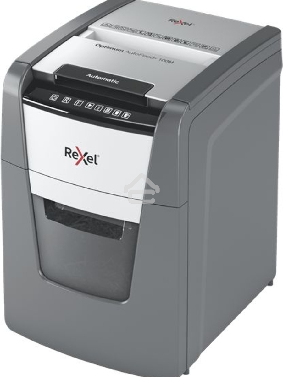 Шредер Rexel Optimum AutoFeed 100M черный с автоподачей (секр.P-5)/фрагменты/100лист./34лтр./скрепки/скобы/пл.карты