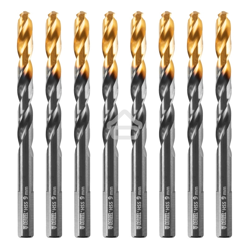 Сверло по металлу Denzel 9 мм, HSS-Tin, Golden Tip, 8 шт.