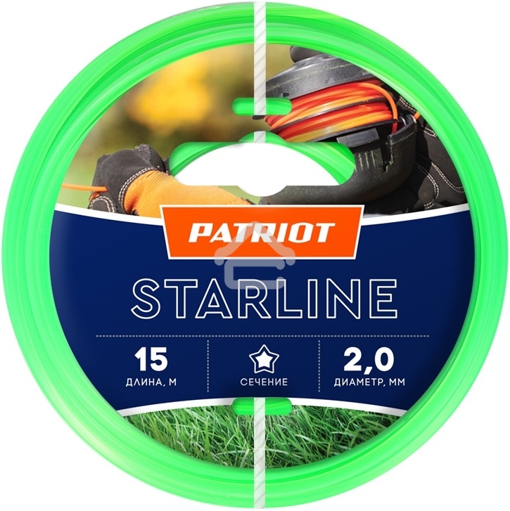Леска для триммеров PATRIOT Starline D 2,0мм L 15мзвезда, зеленая 200-15-3 Арт.805201056