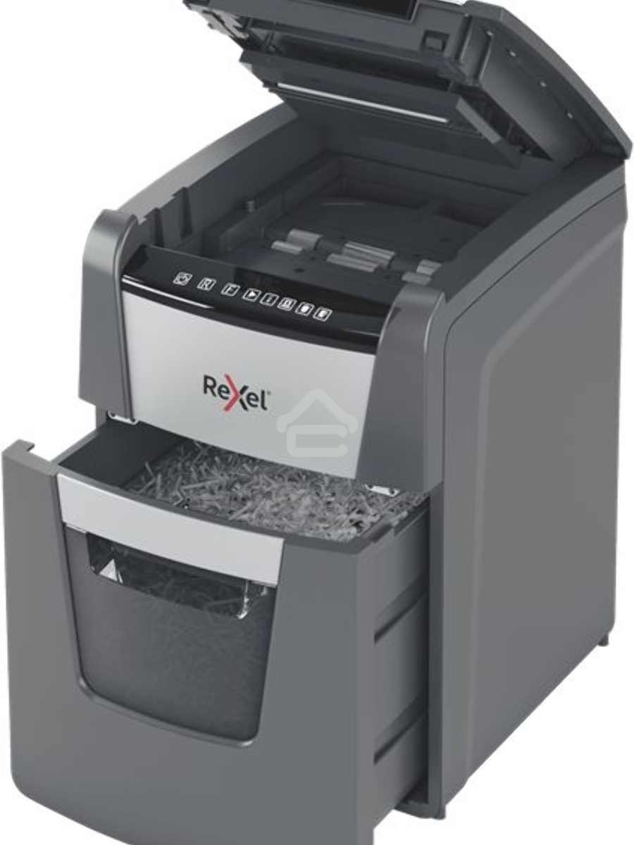 Шредер Rexel Optimum AutoFeed 100M черный с автоподачей (секр.P-5)/фрагменты/100лист./34лтр./скрепки/скобы/пл.карты
