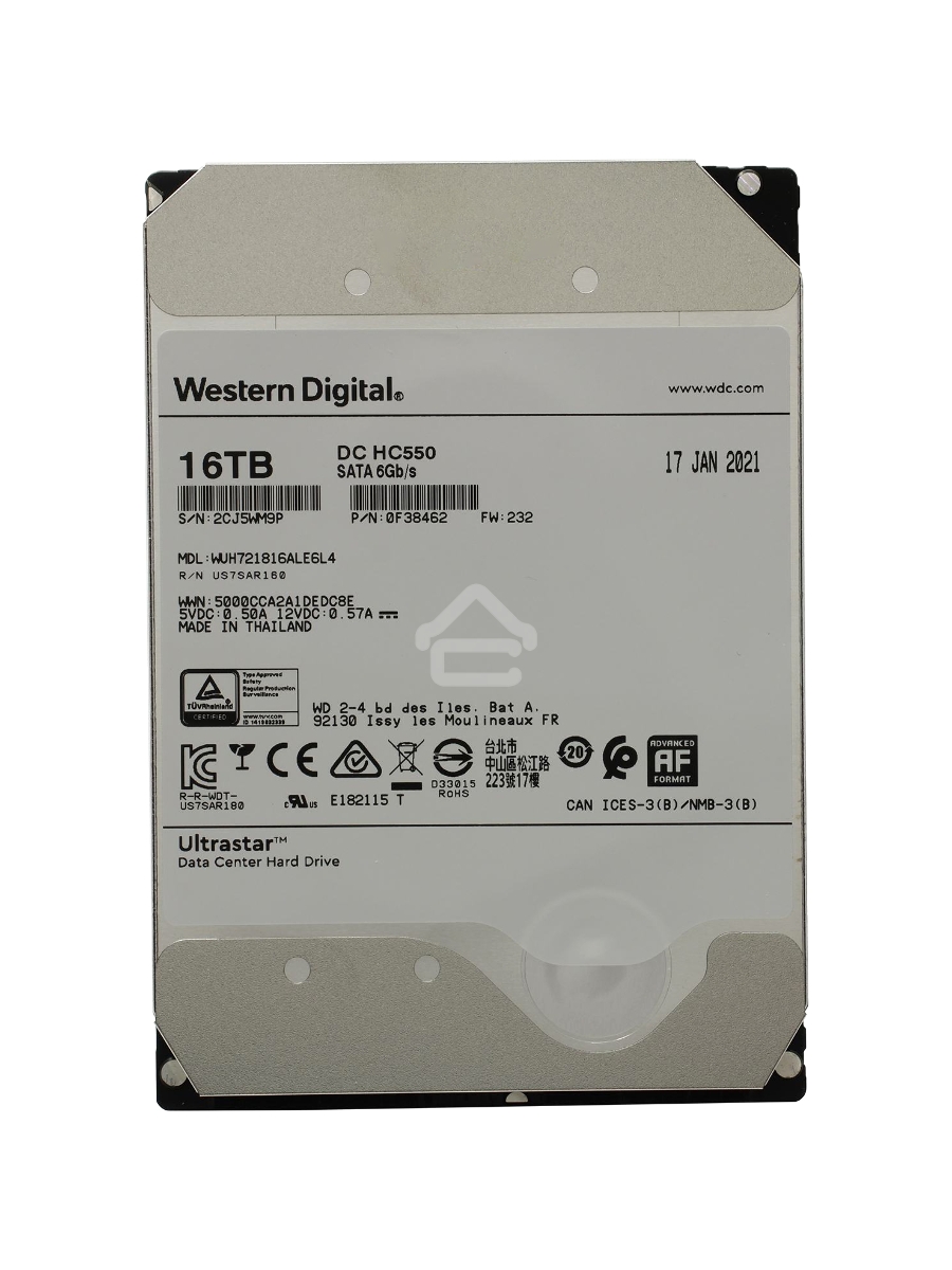 Жесткий диск Western Digital Original SATA-III 16Tb 0F38462/0F38468 WUH721816ALE6L4 OEM Ultrastar DC HC550 (7200rpm) 512Mb 3.5