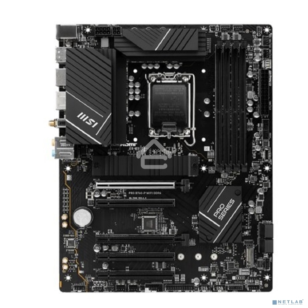 Материнская плата MSI PRO B760-P WIFI DDR4, LGA 1700, Intel B760, 4xDDR4, 4xSATA, 2xM.2, 1xPCIe 4.0 x16, 1xPCIe 4.0 x4, 3xPCIe 3.0 x1, 1xHDMI, 1xDP, 1xRJ45 2.5Gb, Wi-Fi 6E, Bluetooth 5.3, 1xUSB-C 3.2 Gen 2, 2xUSB-A 3.2 Gen 2, 4xUSB-A 2.0, 5x3.5мм, TOSLINK