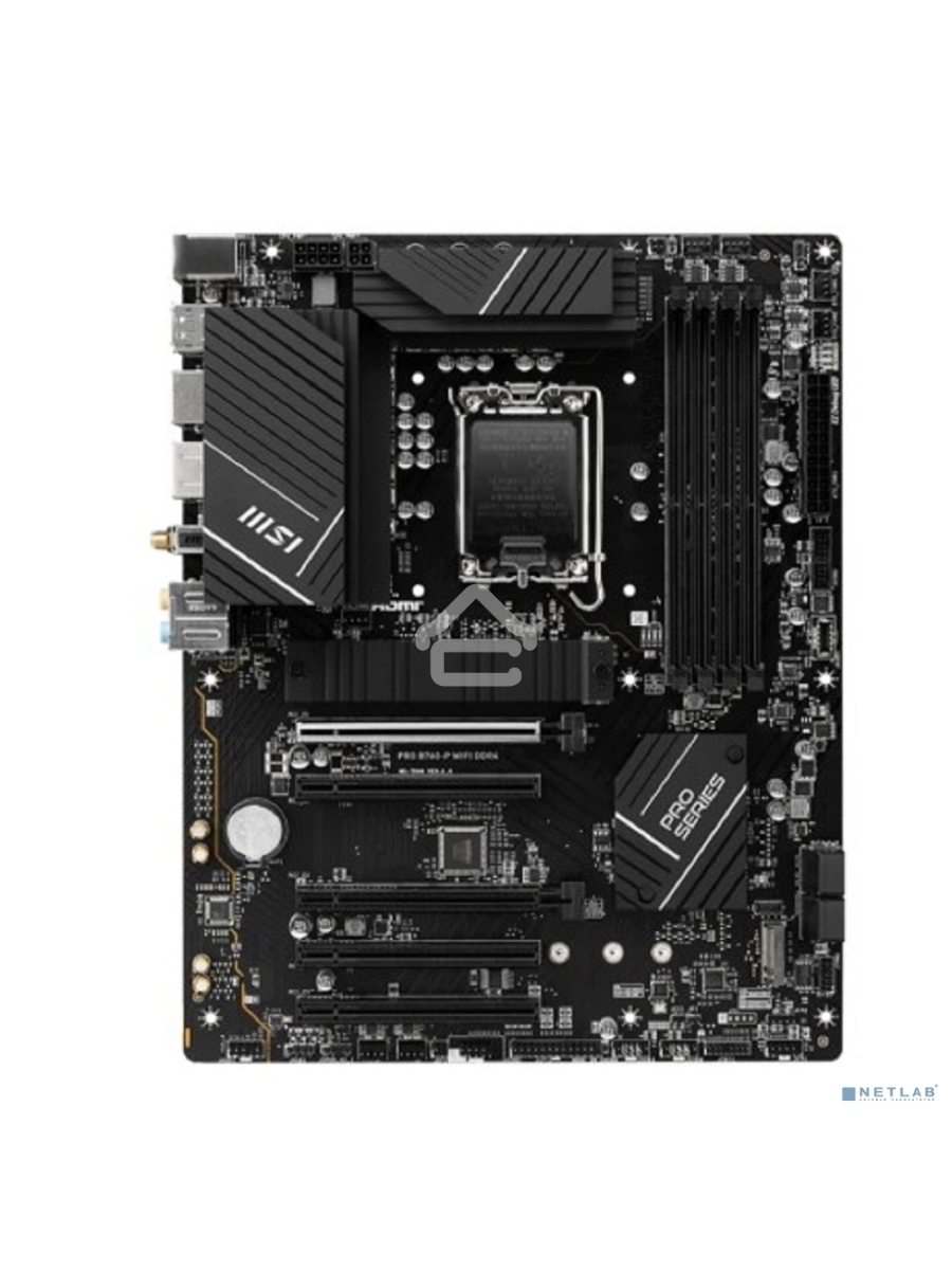 Материнская плата MSI PRO B760-P WIFI DDR4, LGA 1700, Intel B760, 4xDDR4, 4xSATA, 2xM.2, 1xPCIe 4.0 x16, 1xPCIe 4.0 x4, 3xPCIe 3.0 x1, 1xHDMI, 1xDP, 1xRJ45 2.5Gb, Wi-Fi 6E, Bluetooth 5.3, 1xUSB-C 3.2 Gen 2, 2xUSB-A 3.2 Gen 2, 4xUSB-A 2.0, 5x3.5мм, TOSLINK