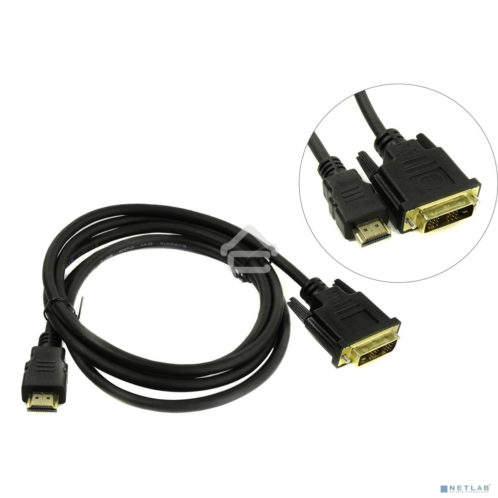 Кабель ExeGate EX284893RUS HDMI-DVI ExeGate EX-CC-HDMIM-DVIM-1.8 (19M/19M, single link, 1,8м,позолоченные контакты)