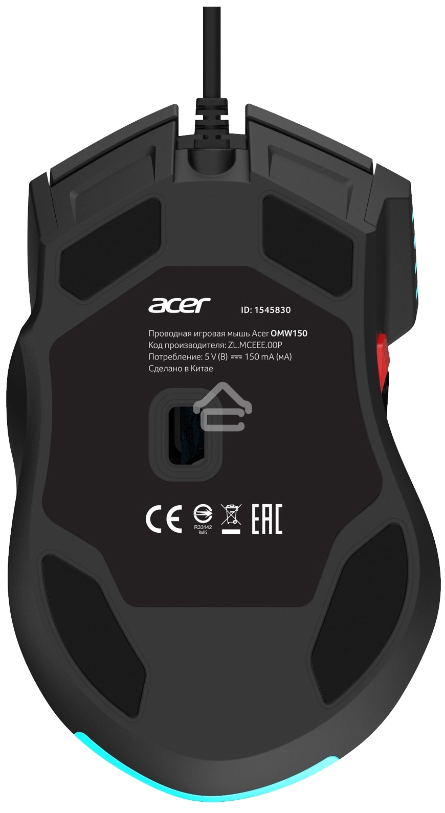 Мышь проводная Acer OMW150 черный, 4800 dpi, USB, кнопки - 8