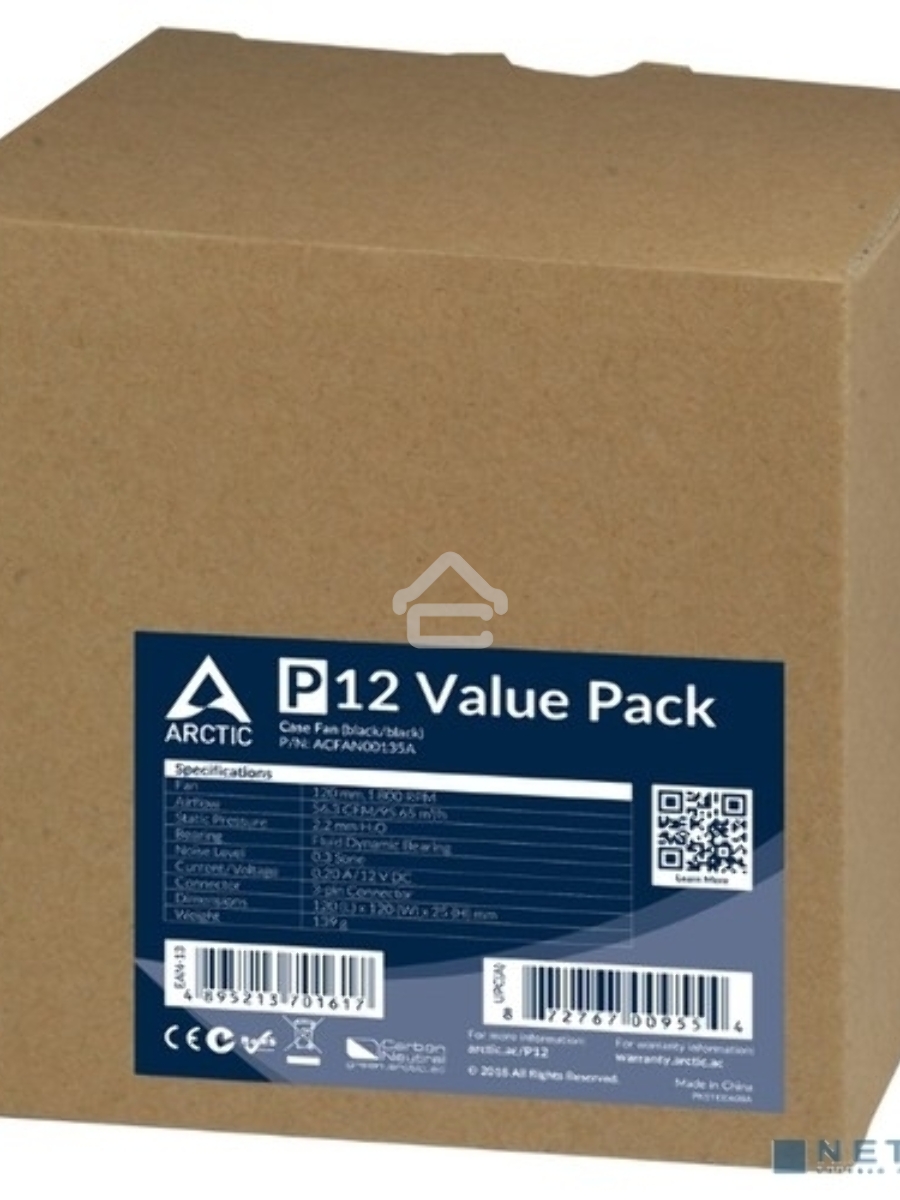 Вентилятор для корпуса Arctic P12 Value pack черный, 120 мм, 1800 об/мин, 22.5 дБ, 3 pin